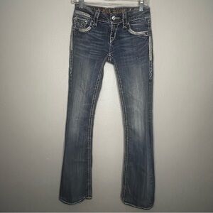 Rock Revival Jacklyn Boot Jeans Women 26 Blue Embellished Inseam 32